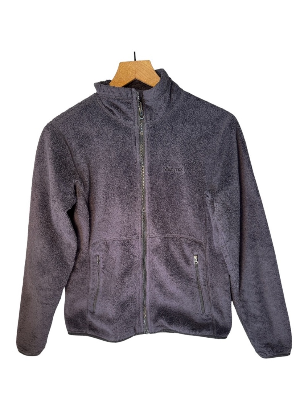 MARMOT Women’s Plush Gray Full Zip Fleece Sz M Zipper Pockets Front Logo